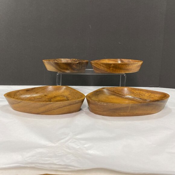 Vintage Monkey Pod Style Wood Triangle Nut Candy Trinket Bowls Set Of 4 - Picture 5 of 12